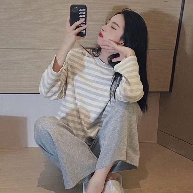 Women's Smile Face Cartoon Pajama Set - Long Sleeve Spring/Autumn Sleepwear