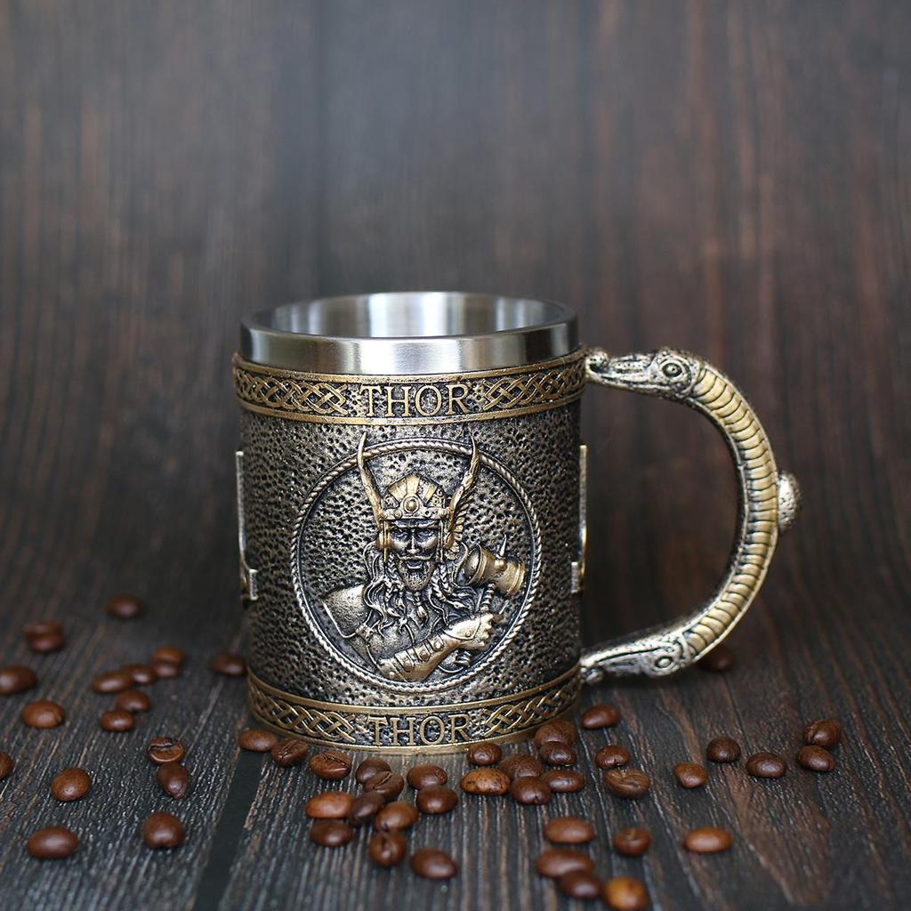 Kubek z czaszką wojownika wikingów z wkładką ze stali nierdzewnej, średniowieczny kufel do piwa kufel filiżanka kawy kubek 550ml GRGR