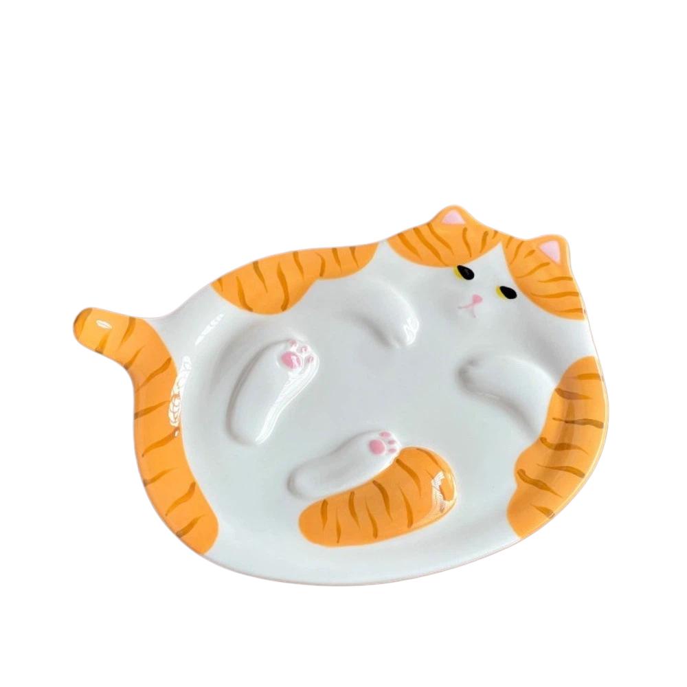 Tabby Cat Creative Ginger Cat Plate Exquisite Cute Kitty Jewelry Tray Ceramic Cartoon Bread Dessert Plate Kitchen