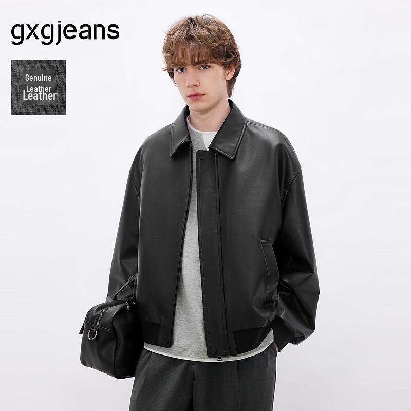

GXGJEANS Men s Genuine Leather Lapel Jacket L