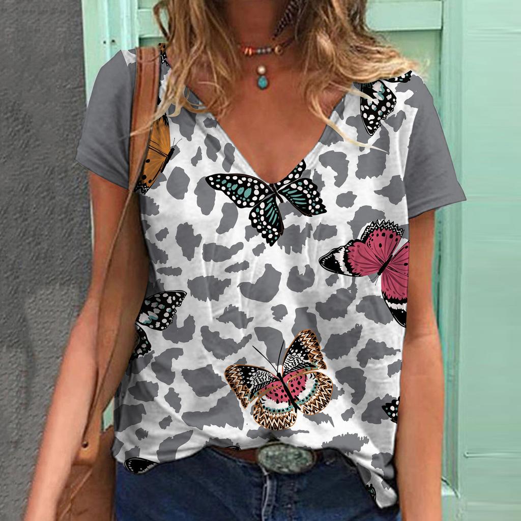 Sommer Damen Schmetterling Kurzarm T-Shirt 3D Gedrucktes T-Shirt Mode All Match Damen Tops