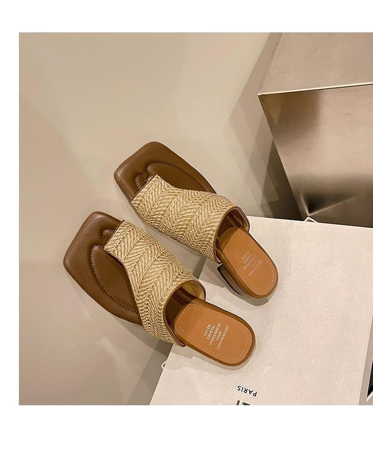 

[Fanfuna] Niche design beautiful vacation toe cool slippers 2025 summer retro straw woven outside half drag 35 абрикосовый