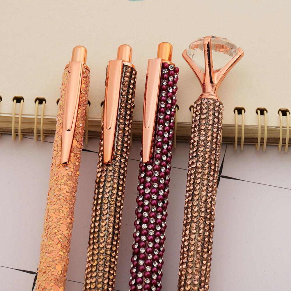 Presse Strass Rose Gold Kugelschreiber Luxus süße Hochzeit Metall Schreibwaren Schule Bürobedarf 4 Stück
