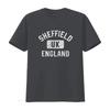 Mens Sheffield England UK Gym Style Distressed White Print T Shirt Black vintage Washed Comfortable Soft fashion Slightly