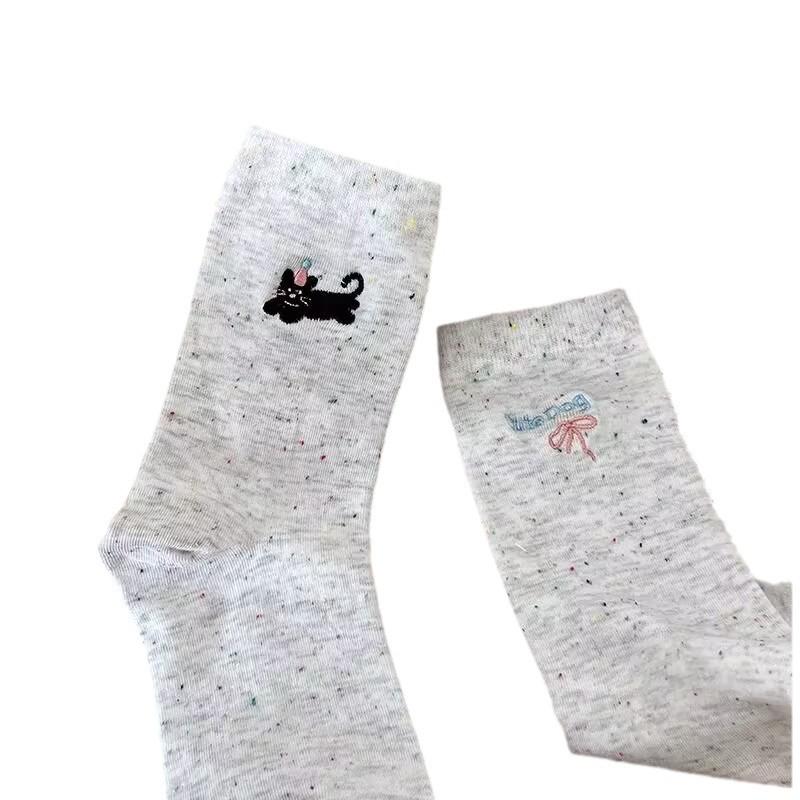 Japanese Cute Animal Embroidery Mid-Calf Bow Socks – Versatile Cartoon Academy Style for Spring and Autumn