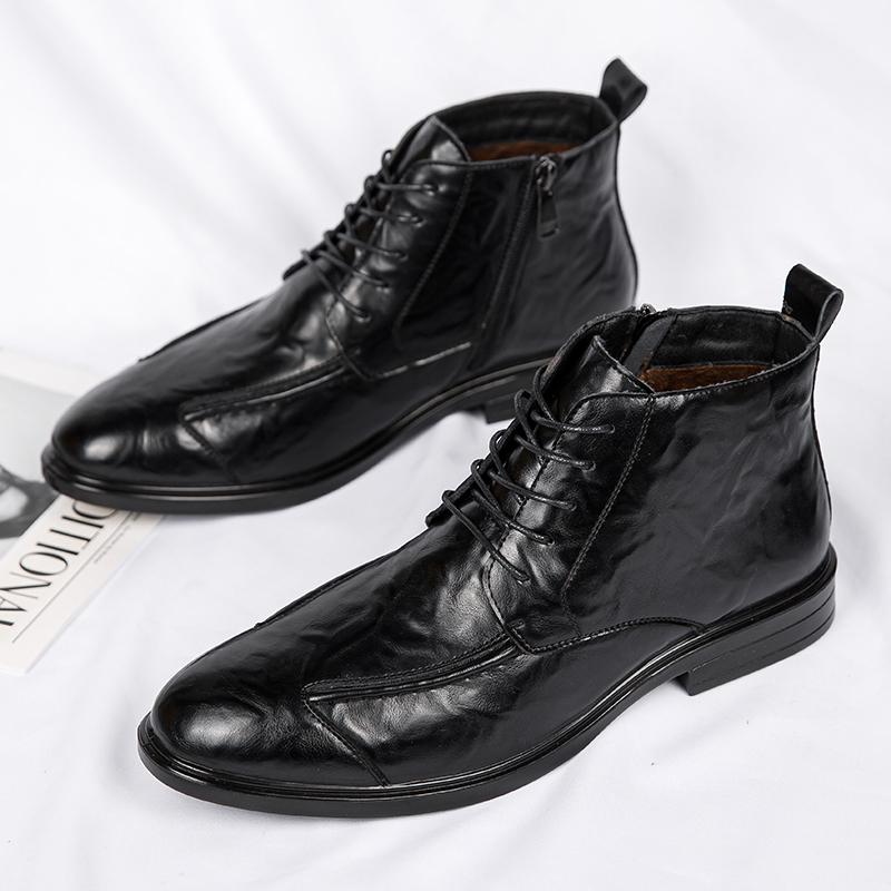 Herrenstiefel im Vintage-Stil Mode Botines Reißverschluss Schnürstiefel Klassische Business-Kleiderschuhe Vielseitige Leder Herren Freizeitschuhe