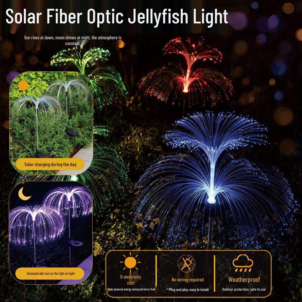 Solar Jellyfish Fiber Optic Lamp: Outdoor Waterproof Landscape and Garden Decoration with Seven-Color LED.
