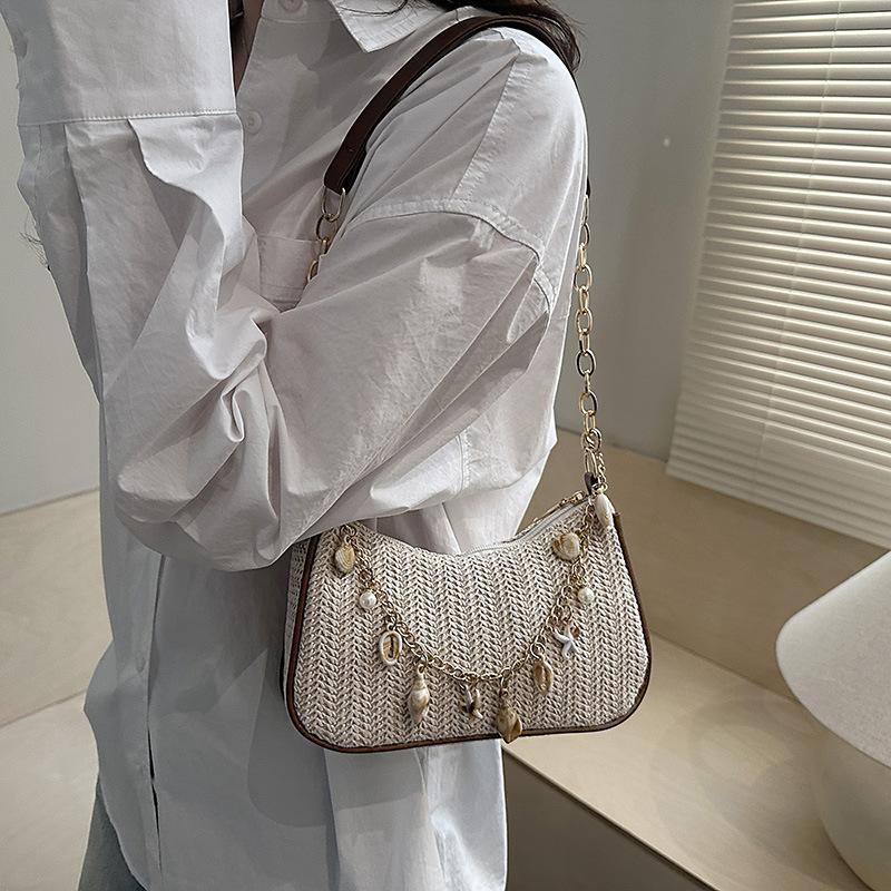 Spring New Women Simple Shoulder Bag Fashi Straw Fashiable and Versatile Crossbody Bag Lightweight Casual Commuting Bag