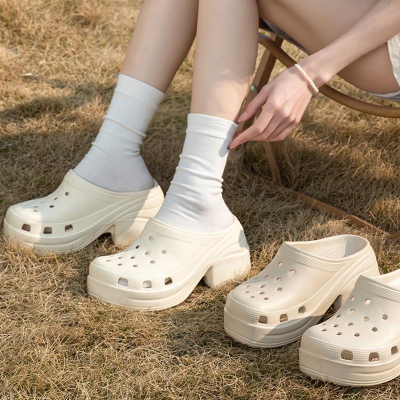 2025 Summer EVA Chunky Heels Sandals for Women Fashion Closed Toe Platform Clogs Shoes Woman Thick Sole Anti Slip Beach Slippers