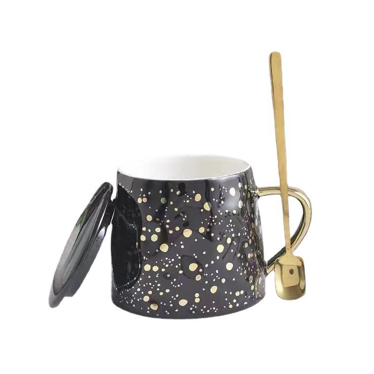 Light Luxury Polka Dot Ceramic Cup Nordic Star Cup Hand Pinch Concave Gold Splashing Mug Ink Couple Coffee Cup