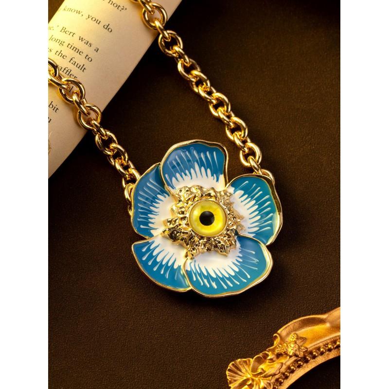 Vintage Devil Eye Necklace Schiaparelli Style Retro Nose Pendant Sweater Chain