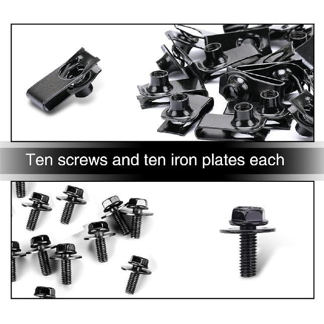 UGSHY 20 PCS Automotive Body Bolt And U-Nut Clamp Kit, Hood Guard Spiral, Bumper Fender Liner Push Pull Metal Rust-Resistant U Retainer, Universal