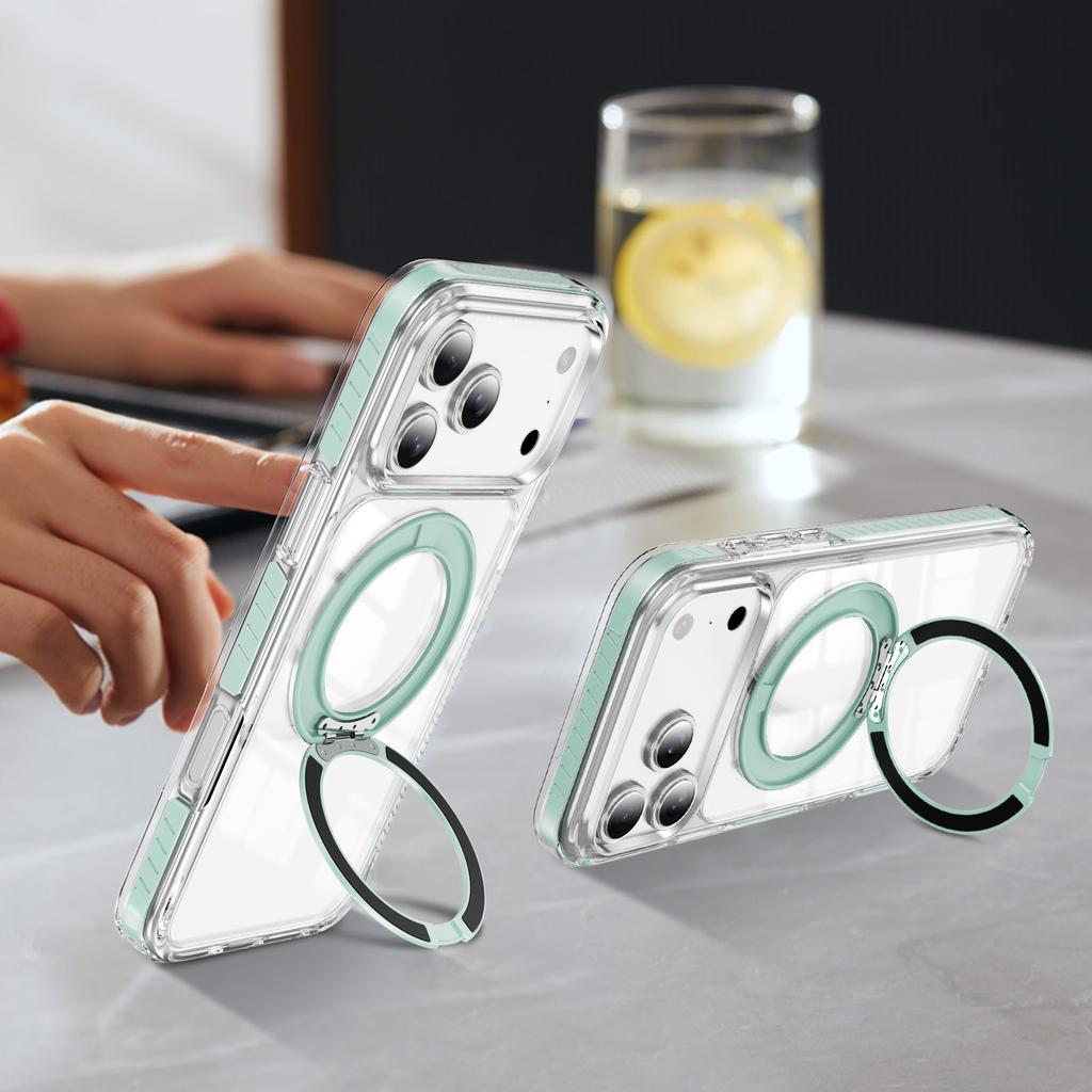 360 °   Rotatable Stand Magnetic Phone Case for iPhone 12-17 Series, MagSafe Compatible Clear Shockproof Cover with Ring Holder