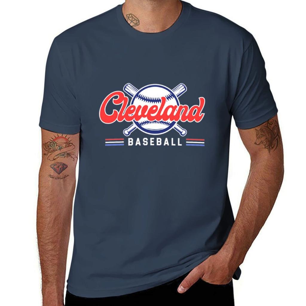 Cleveland Baseball Rotes Und Blaues T-Shirt Atmungsaktives Basic Baumwoll-T-Shirt