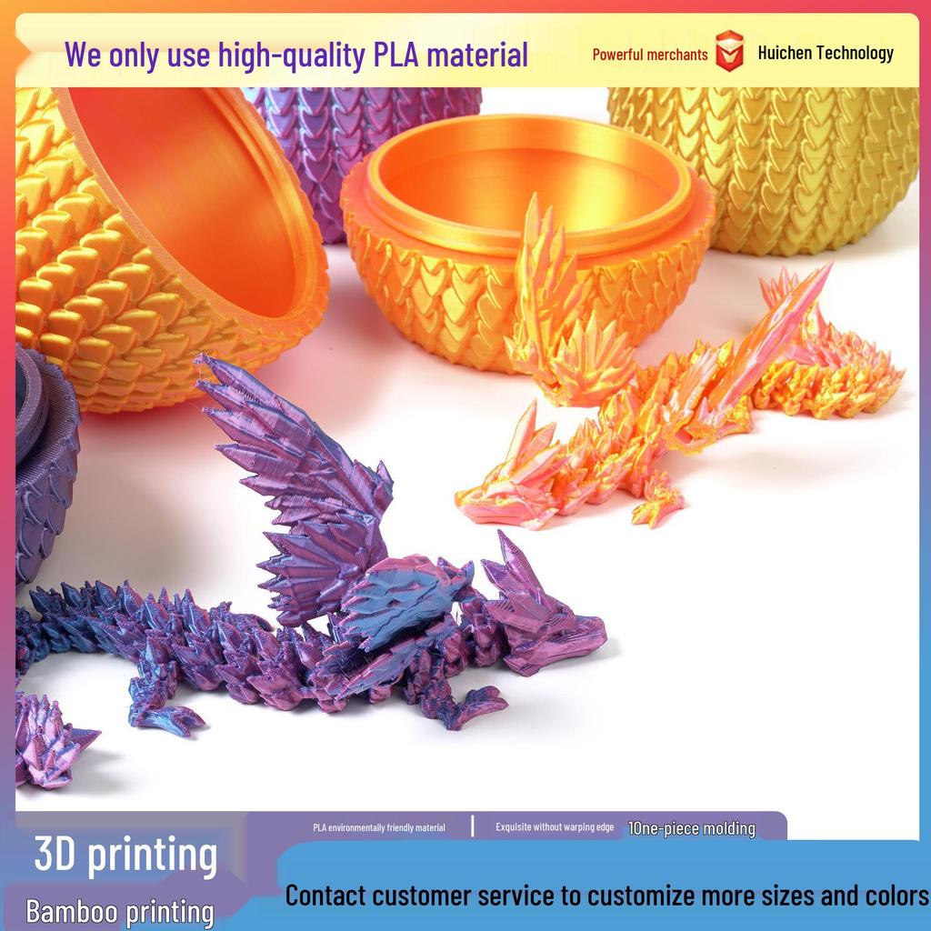 3D Printed Dinosaur Wyvern Figurine with Movable Wings & Joints - Dragon Egg Toy Action Figure