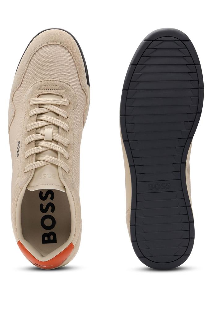 BOSS Sneakers aus Materialmix mit Wildleder Größe Beige Herren Schnürdetails, 42,