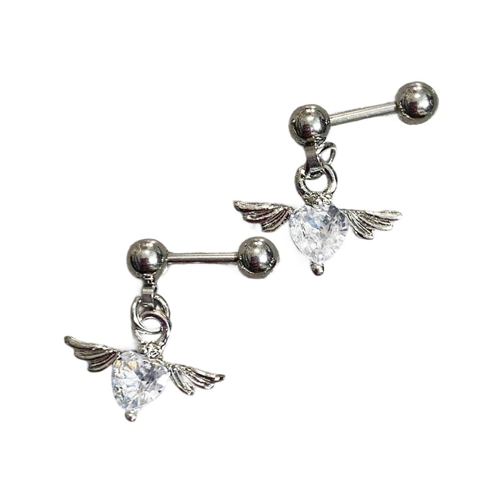 Hypoallergenic Stainless Steel Heart Angel Wing Earrings Comfort Fit Ear Studs Everyday Jewelry Gift For Her