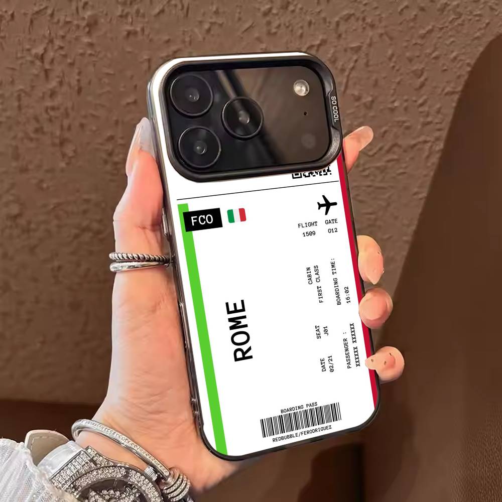 Boarding Pass Plane Ticket Phone Case For iPhone 17 16 15 14 13 12 11 Pro Max Plus Silver candy Matte Cover