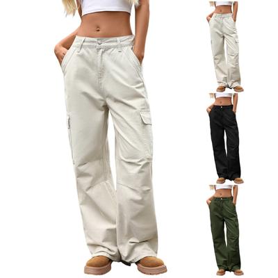 Women's Casual Fashion Solid Color Elastic Waist Pockets Wide Leg Straight Jeans Pants