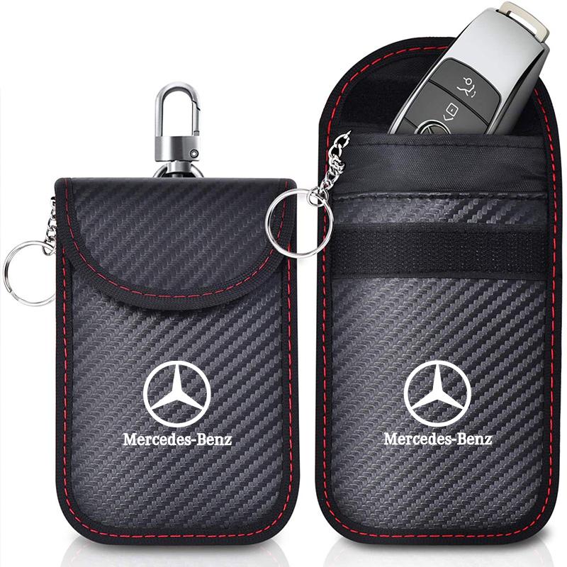 Leather Car Key Case Signal Blocker Bag Shielding Pocket For Mercedes Benz W212 W213 W205 W177 W247 W176 CLS MR8