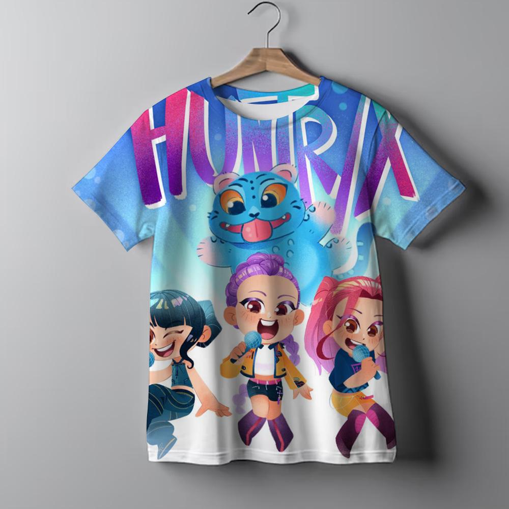 Kids T-shirt KPop Demon Hunters 2025 Movie Crew Neck Cartoon Girls Boys Tee Casual Baby Print Fashion Casual Girl Clothes