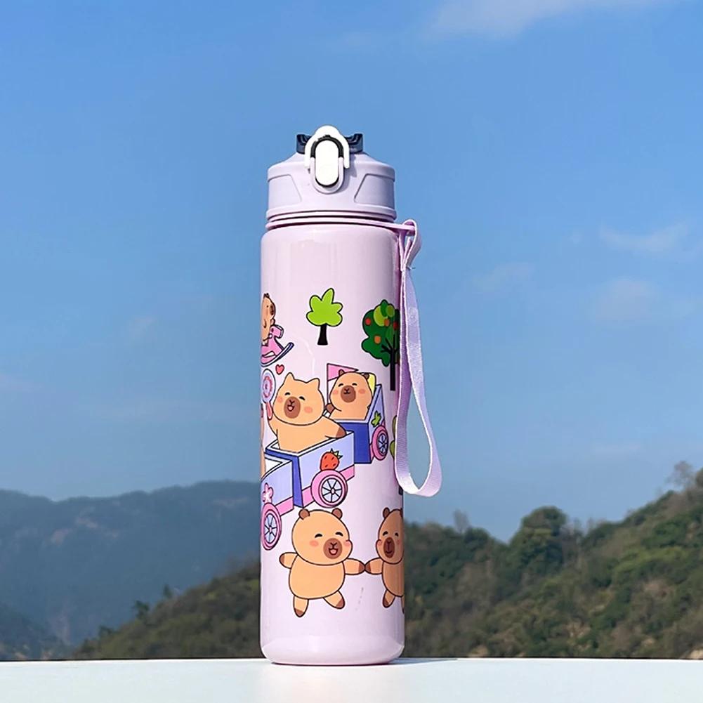 700ml Capybara Cute Water Cup with Straw & Handle Sports Water Bottle Large Capacity Portable Drinking Bottle for Fitness Sports