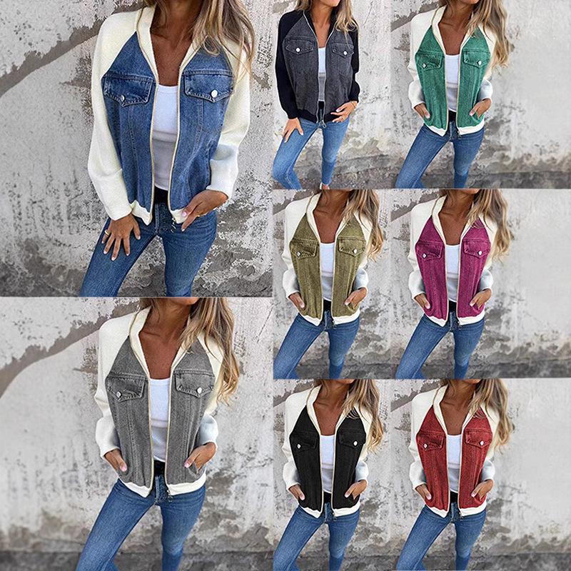 2024 Herbst/Winter Damen Denim Patchwork Raglanärmeljacke - Lässige Mode