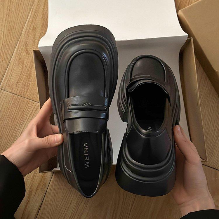 Platform thick heel British style small leather shoes women s 2024 new autumn and winter one-pedal women s shoes single shoes black loafers 35 4629₽