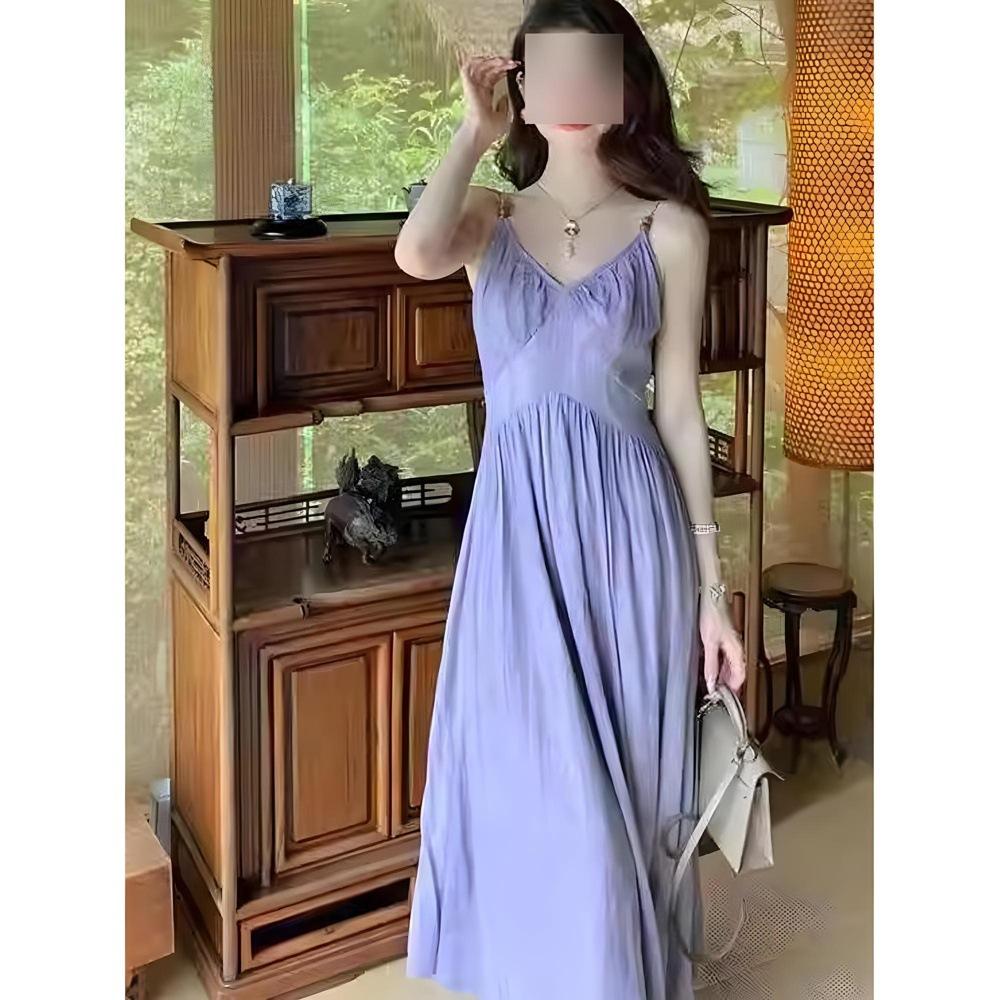 Beautiful and Unique, Super Good-looking Purple Suspender Dress, Women's Summer Niche Seaside Vacation Dress