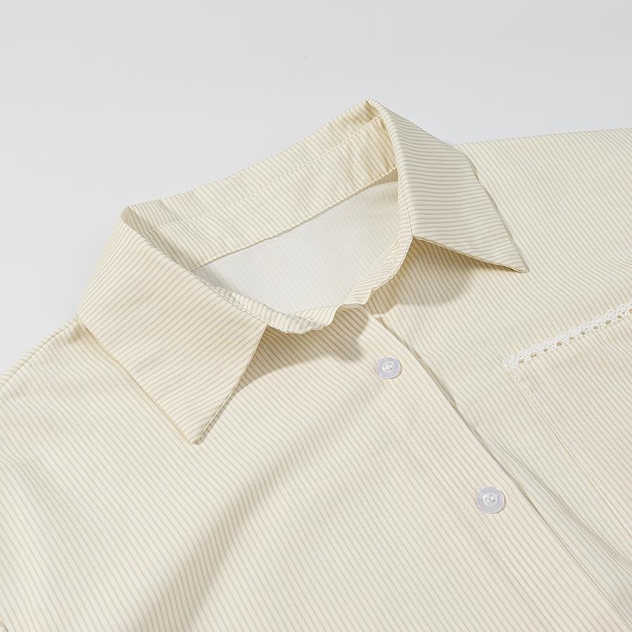 Autumn Cross-Border French Style Striped Shirt & Straight-Leg Pants Set