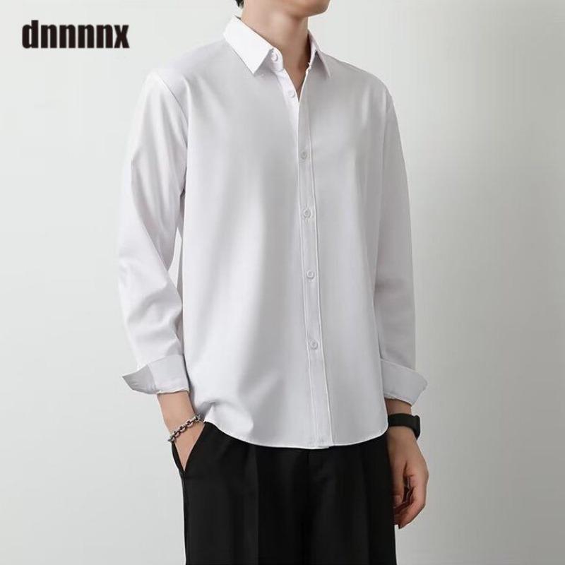 Frühling Schön Locker Einfarbig Vielseitig Lässig Eis Seide Langärmliges Hemd für Männer Frauen