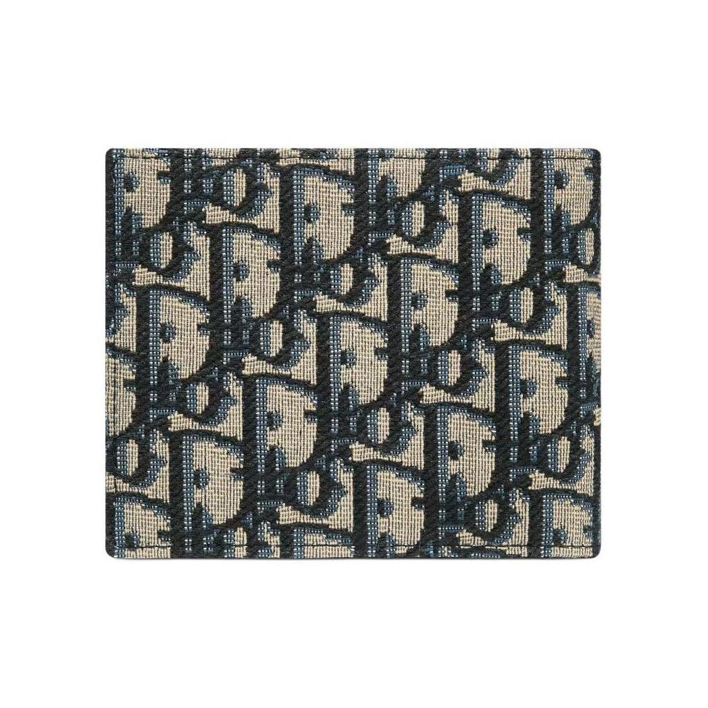 Dior Bestickte Monogramm Ledergefütterte Kurze Doppelfaltbare Stoff Geldbörse Unisex Geldbörse Beige Schwarz 2OBBH027YSE-H05E