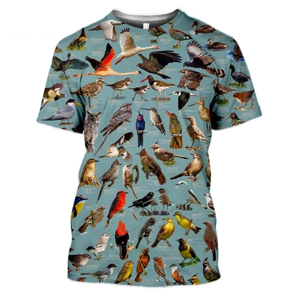 Fashion All Kinds of Birds T Shirt for Men Fun Trend Personality Printed Round Neck Tees Hip Hop Harajuku Streetwear Tops