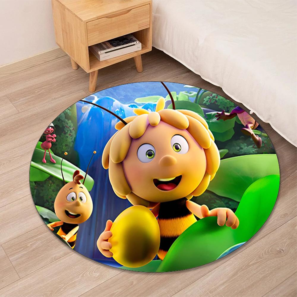 Maya the Bee Printed Round Rug Carpet Chair Rug Area Rug Entryway Doormats,for Office Chair Living Room Bedroom Kitchen Room.