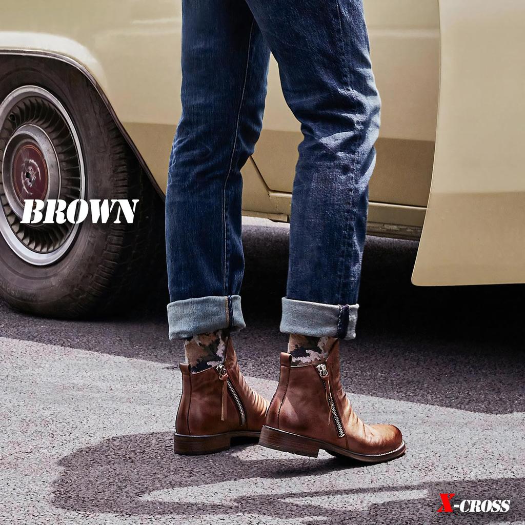 Side Zipper Motorcycle Short Side Brown Casual Easy To Plus Sizes Street Side Faux Solid Outdoors Brown X-cross Men's Boots, Boots, Zipper, Laceless,
