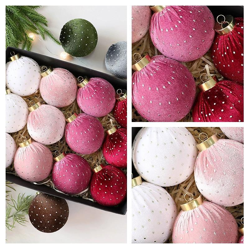 Christmas Tree Ornament 8cm 12 Velvet Christmas Balls Dot Wrap Cloth Ball Christmas Decorations Hanging Ornaments
