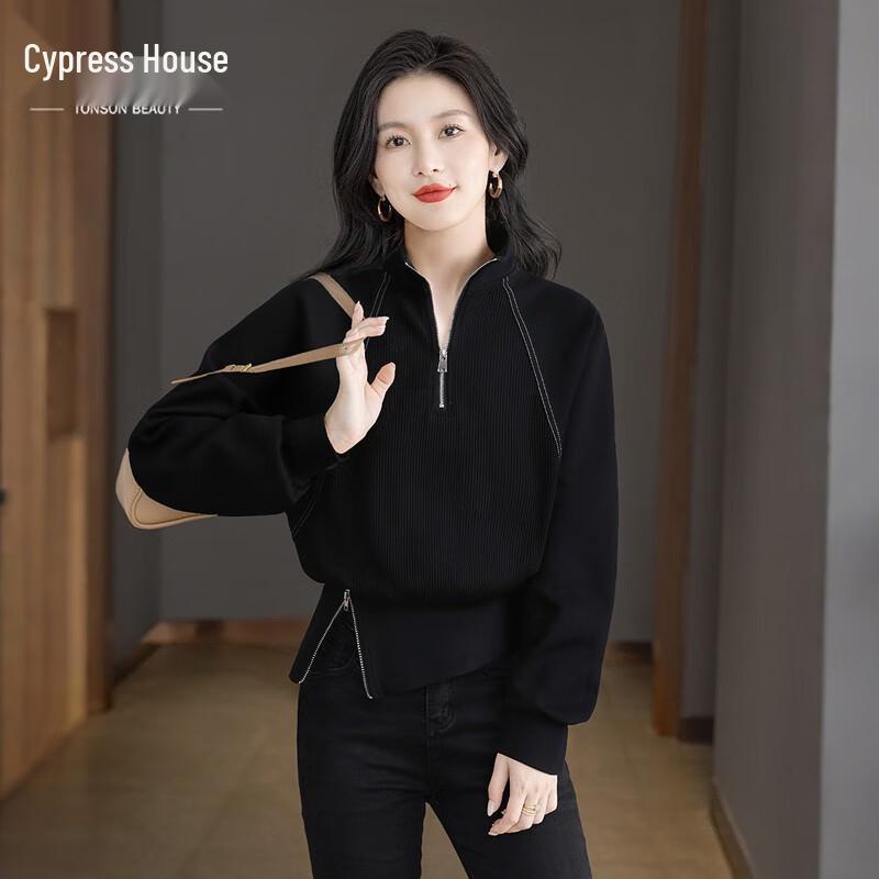 

Sybylshe Women s Lapel Sweatshirt with Split Color-block Zipper L