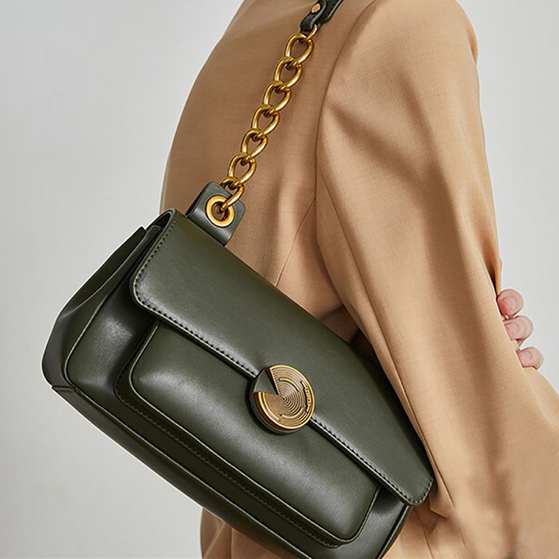 High-end Leather Texture Chains Shoulder Bag Design Sense Commuter All-matching Underarm Bag Women's Solid Casual Square Handbag