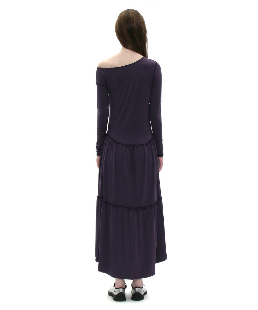 Partimento Woman Pwc Asymmetrical Jersey Shirred Tiered Dress_Midnight Plum