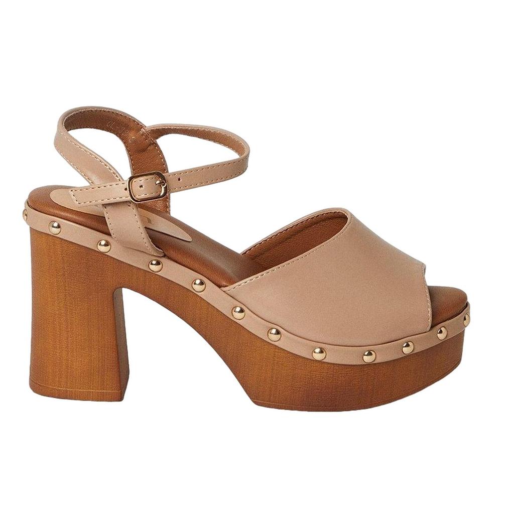 Faith Womens/Ladies Evie Studded Faux Leather Medium Block Heel Sandals