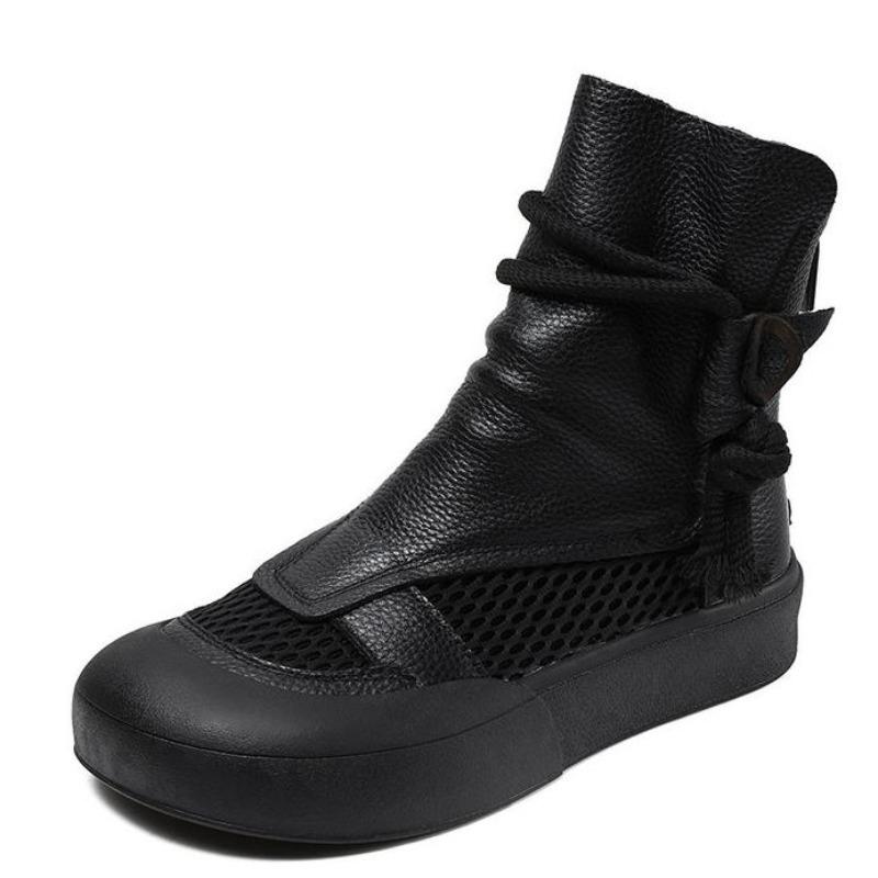 Fashion 3.5CM Fashion Women Cool Boots 2025 Summer Genuine Leather Mesh Breathable Flat Ankle Boots For Women Casual Roman Shoes Retro