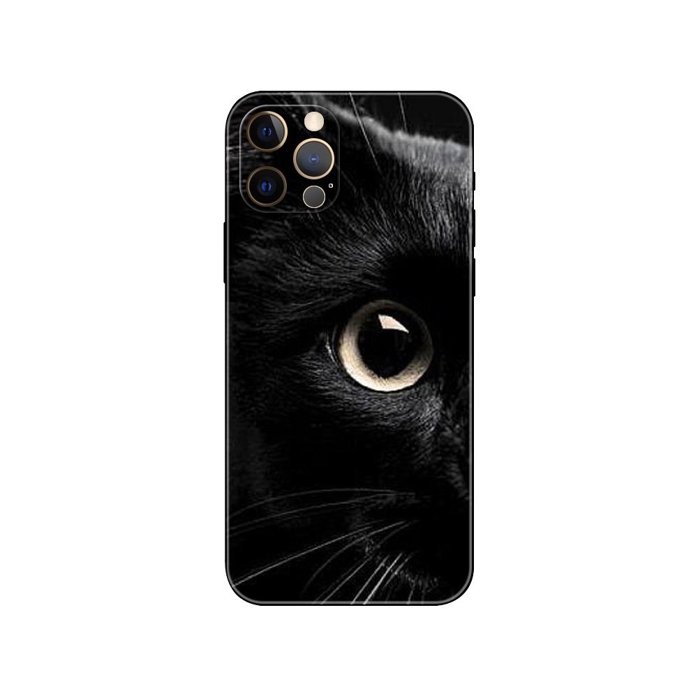 Cat Staring Eye Phone Case for Iphone 5 5s 2020se 6 6s 7 8 Plus X 10 XR XS 11 12 13 Mini Pro MAX Black Tpu Back Cover