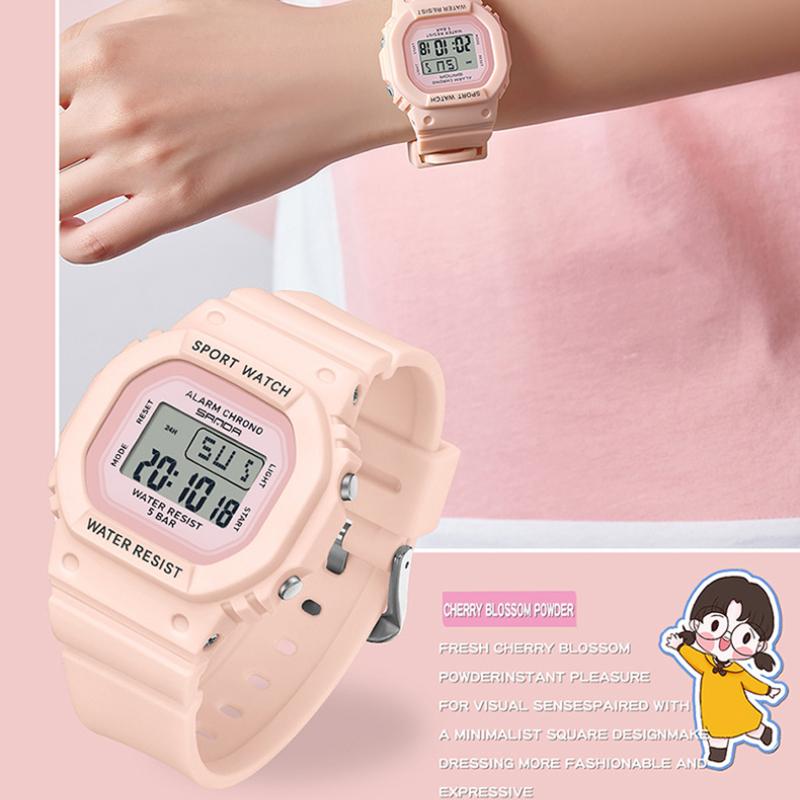 SANDA Square Electronic Watch Colourful Creative Personality Candy Colour Waterproof Alarm Clock Electronic Watch