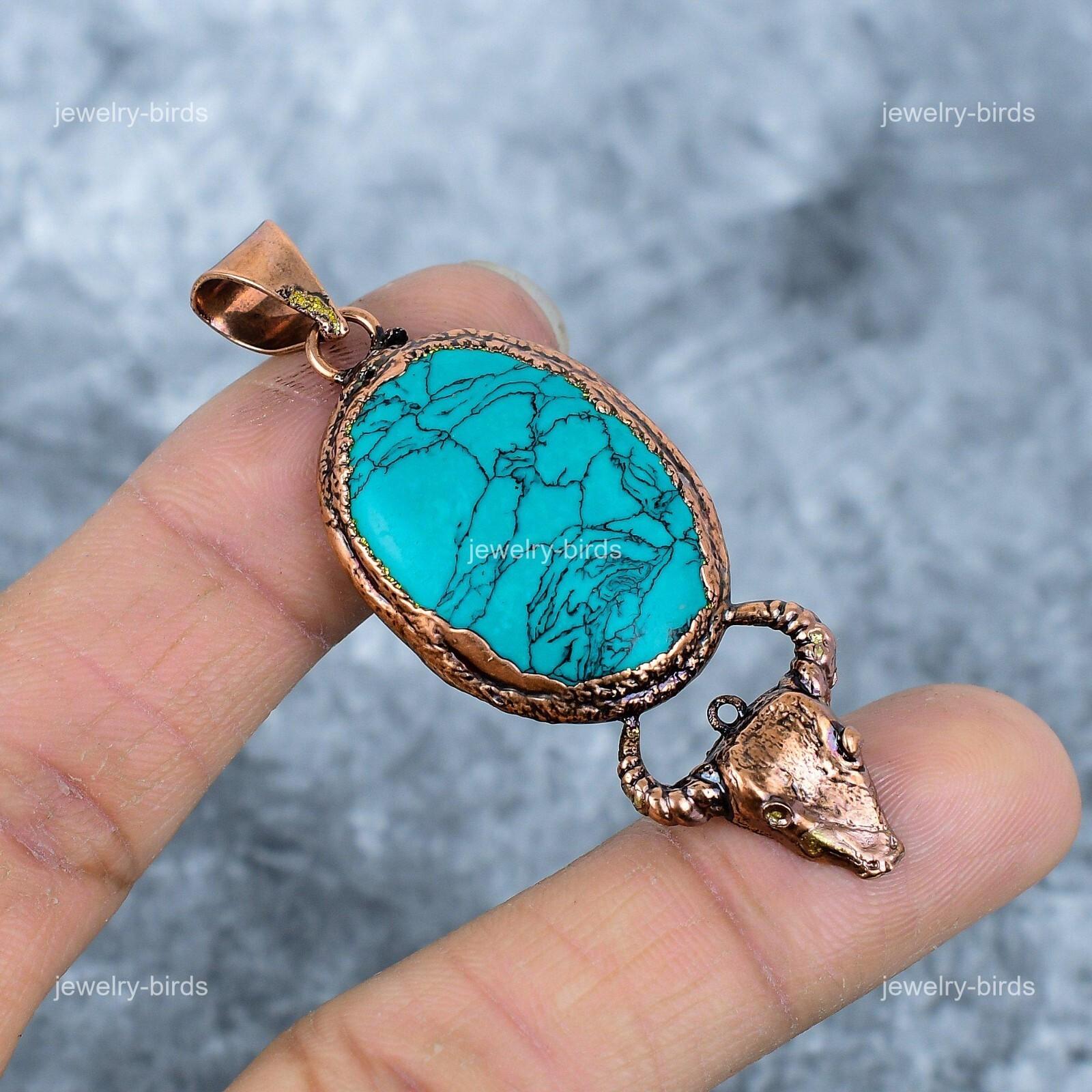 

Oval Turquoise Gemstone Electroformed Birthday Gift Engagement Pendant Copper VP-42