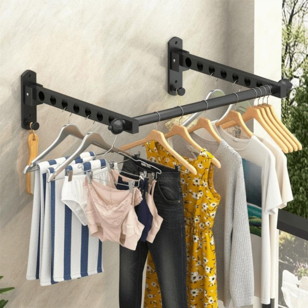 Non-Punching Wall Mounted Clothes Hanger Stainless Steel Clothes Drying Hanger Bathroom
