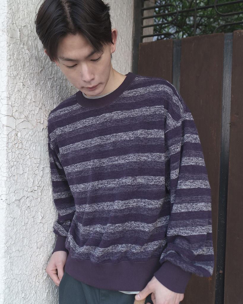 SILENTSYLLABLE Grain Stripe Pullover Knit / Purple