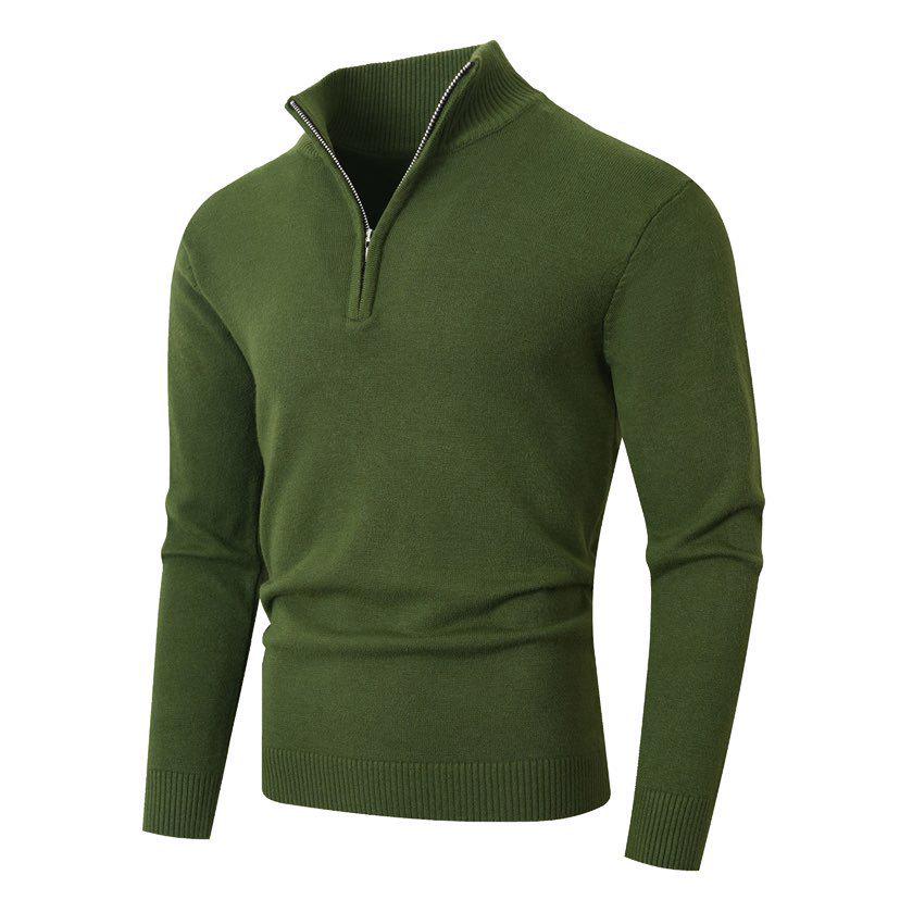 Autumn/Winter Men's Half-Zip Stand Collar Solid Color Knit Sweater Fashion Base Layer