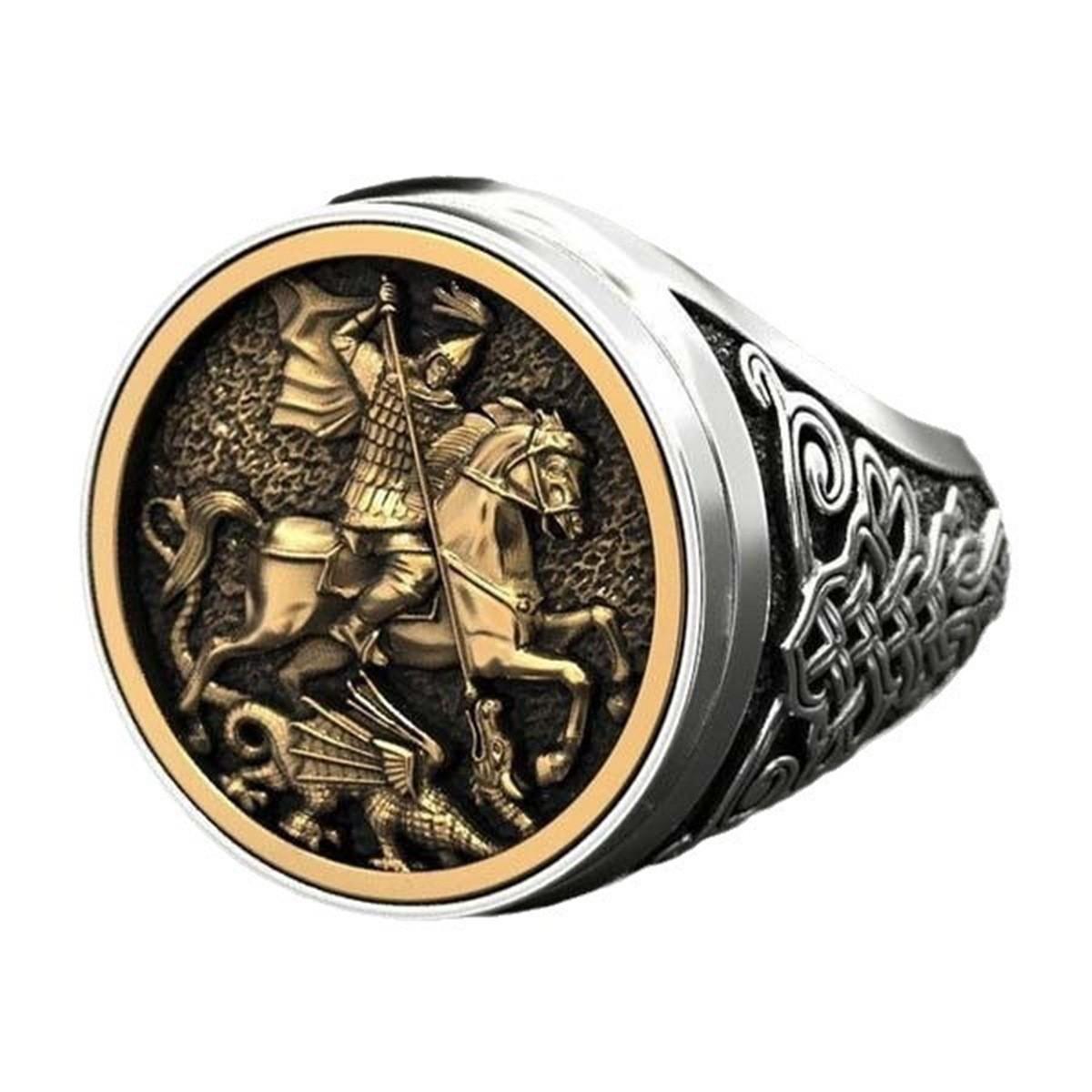 New unique sovereign men s ring, St. George s portrait two-color Roman soldier dragon ring 6