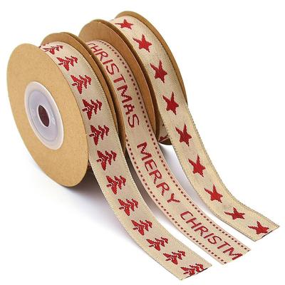 1.5cm Cotton and Linen Christmas Ribbon DIY Accessories Ribbon Christmas Gift Packaging 5 Yards