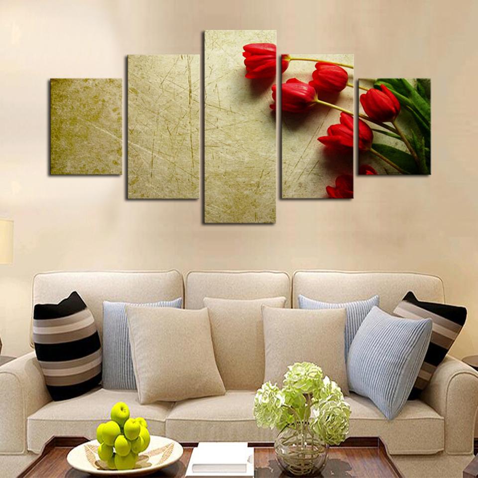 

5 Panel Red Rose Scenery Printed Modern Canvas Painting Wall Art Poster Pictures Home Decor Living Room Modular 20X35 20X45 20X55CM